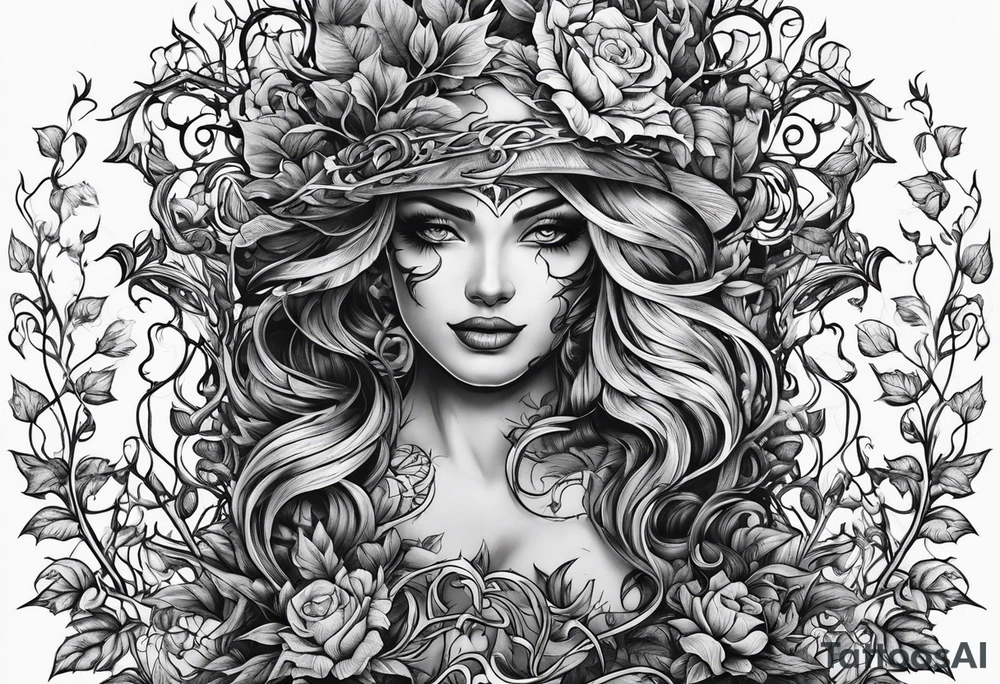 Leafy vines with grave yard tattoo idea