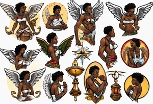 African angel on a balcony tattoo idea