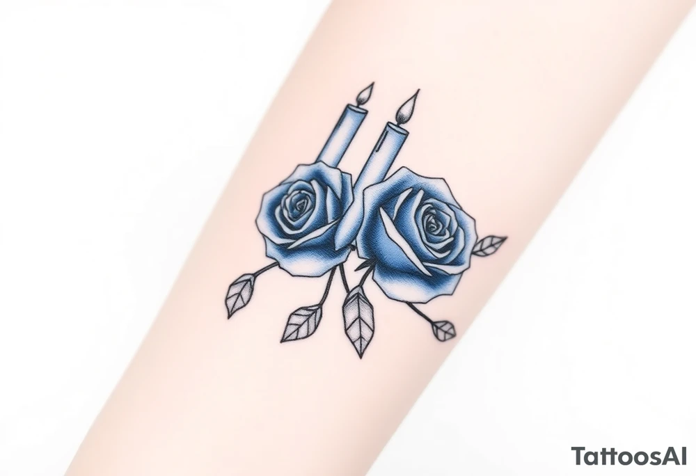 Blue, 2 roses, 2 candles tattoo idea
