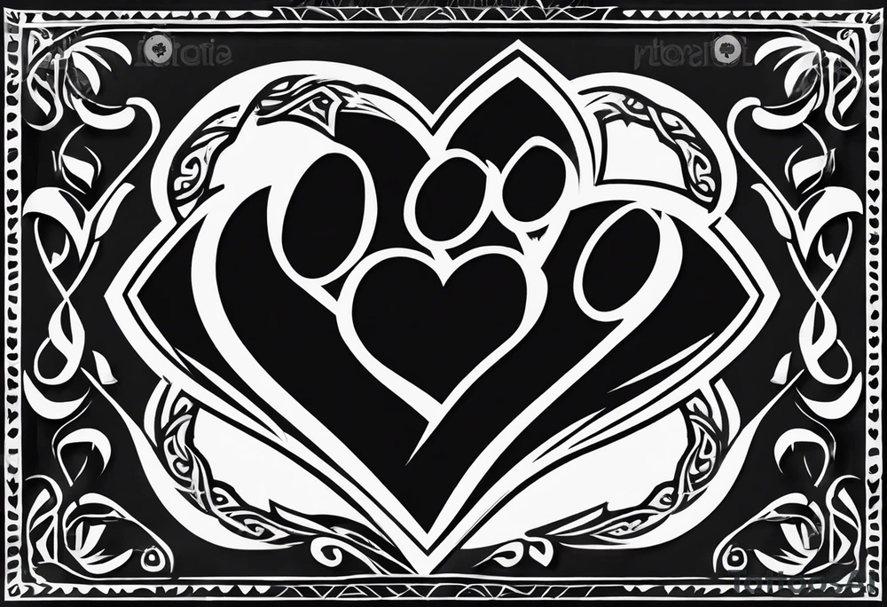 four dog paws with dark background connecting them, individual and disconnected tribal heart above tattoo idea four dog paws with dark background connecting them, individual and disconnected tribal heart above tattoo idea