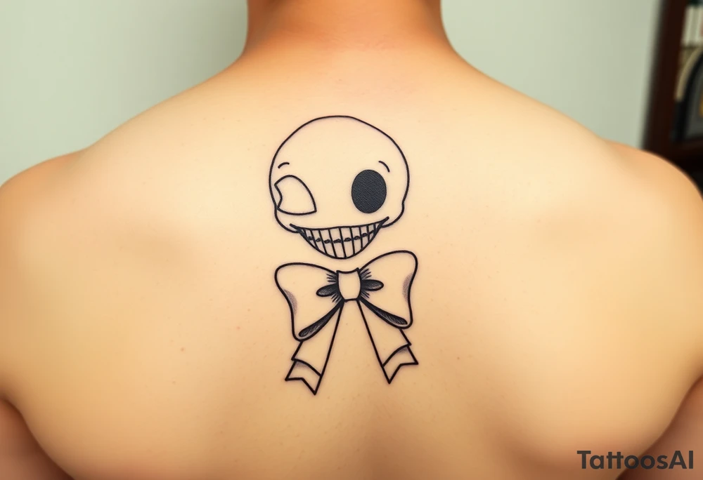 Female oogie boogie with a bow simple linework only tattoo idea