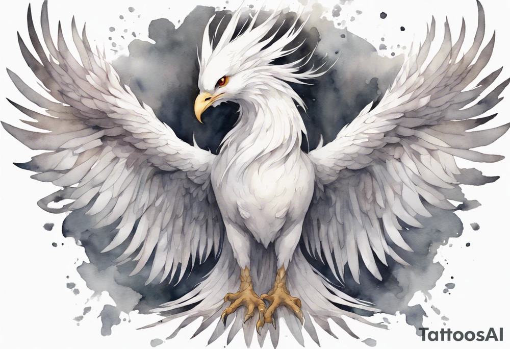 a solitary white phoenix wearing a grey crown tattoo idea