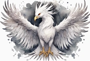 a solitary white phoenix wearing a grey crown tattoo idea