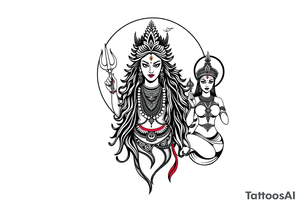 Lord Shiva, Godess Kali, Godess Lilith Together with the moon in the background tattoo idea