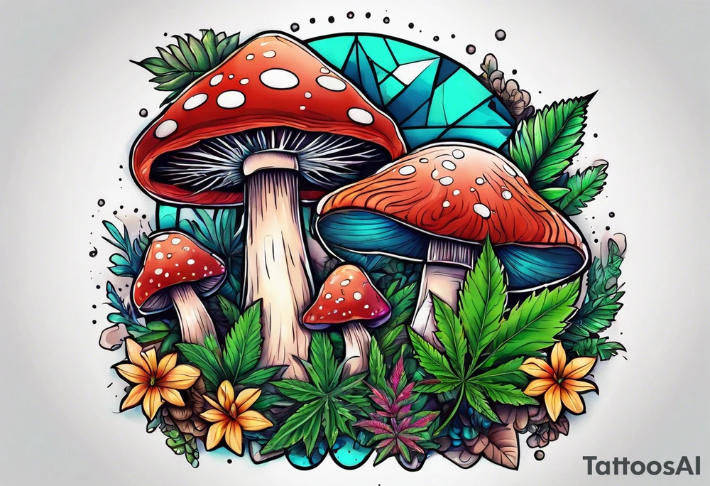 shroom and marijuana tattoo tattoo idea