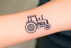 A stylized tractor made of mechanical gears, showing the strength and engineering behind farming machinery tattoo idea