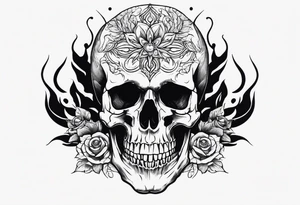 Skull on top of fire praying tattoo idea