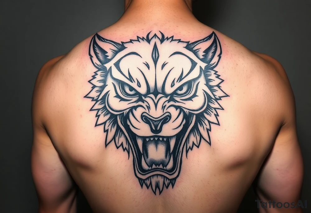 powerful majestic face with huge eyes and teeth tattoo idea