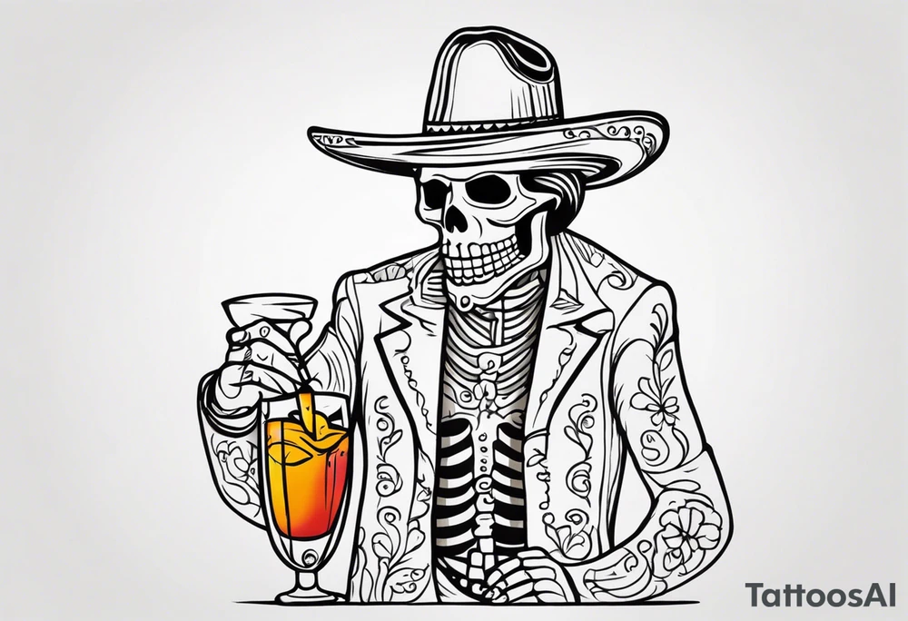 Mexico day of dead  man standing
 skeleton drink tattoo idea