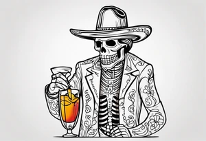Mexico day of dead  man standing
 skeleton drink tattoo idea