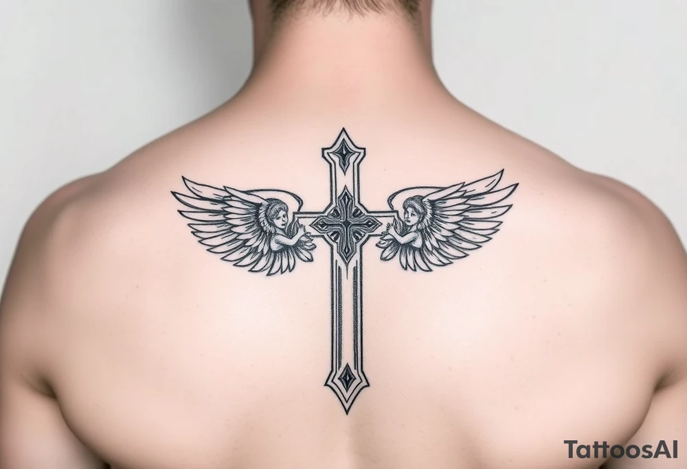 Cross with angels tattoo idea