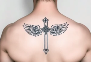 Cross with angels tattoo idea