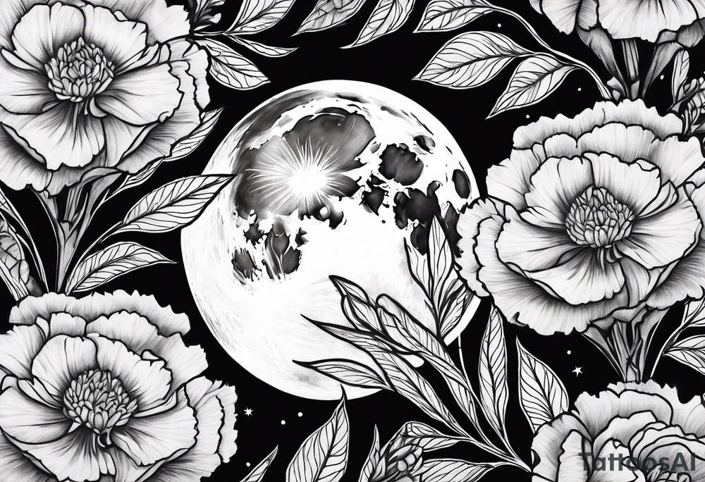 Full moon carnations tattoo idea