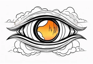 simple eyeball in dark stormy clouds with orange lightning coming from the clouds tattoo idea