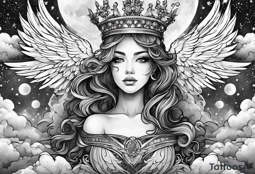 Neck tattoo angels and clouds and crowns and space tattoo idea