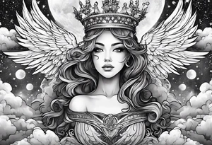 Neck tattoo angels and clouds and crowns and space tattoo idea