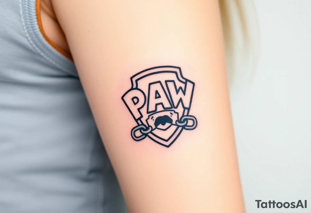 The Paw Patrol emblem with interwoven chains, symbolizing teamwork and unity tattoo idea