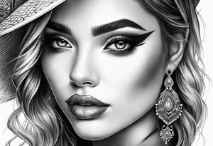 Half of beautiful woman face is invisible because of the fingers tattoo idea