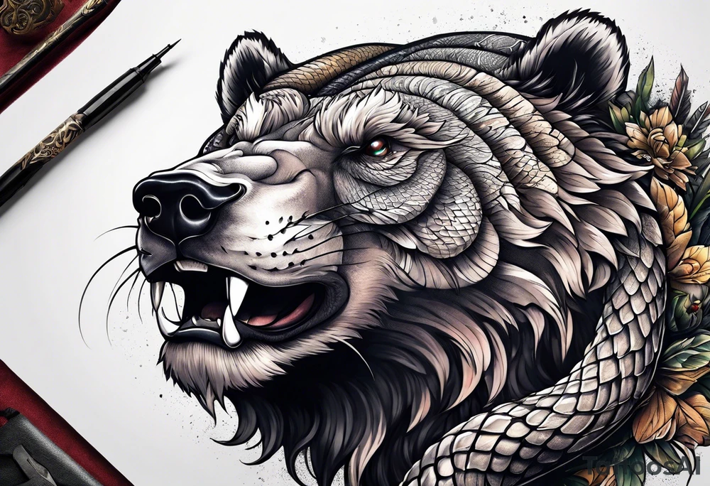 Snake wrapped around bear tattoo idea
