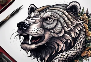 Snake wrapped around bear tattoo idea