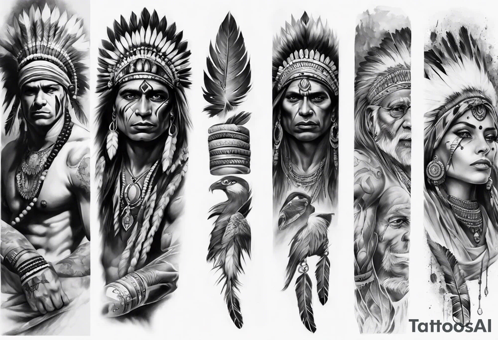 ARM SLEEVE WITH INDIAN THEME REALISTIC tattoo idea