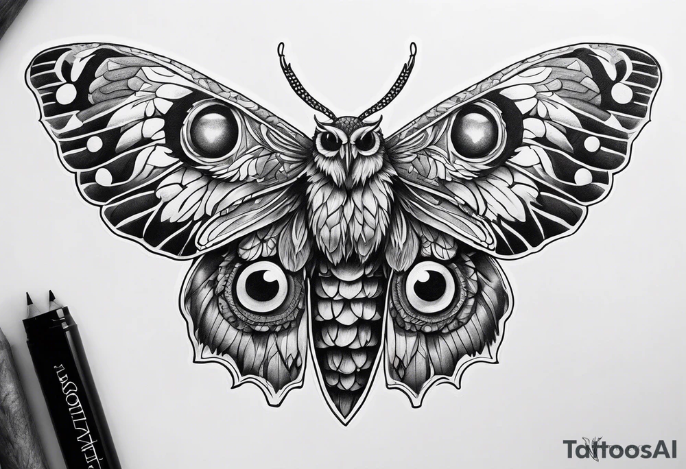 Dead head moth with owl eyes tattoo idea