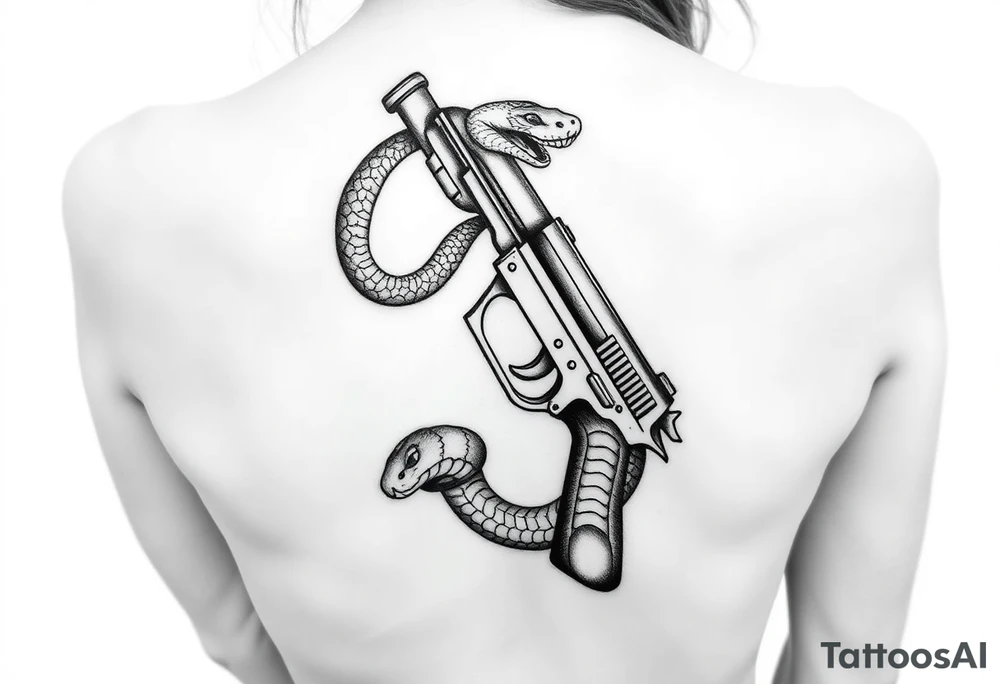 Snake around gun tattoo idea