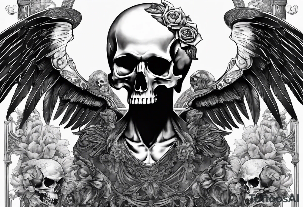 Thanatos and hypnos, 3 skull, sword, like greek statue tattoo idea