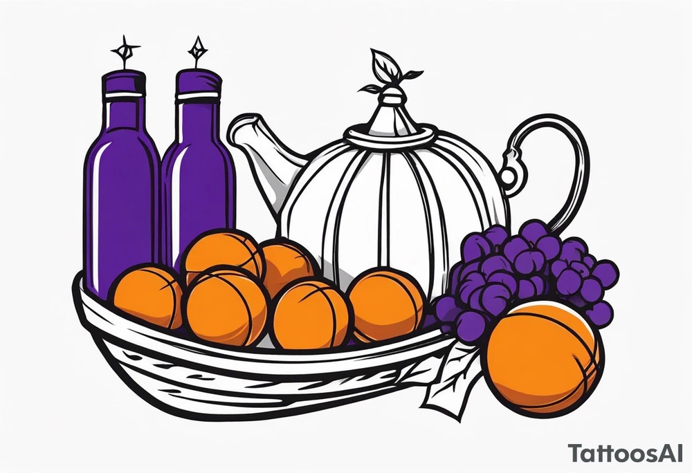 We want a minimalist style tattoo that can represent both our grandma and grandpa. Grandma favorite color is purple and loves going to church and farmers market. Grandpa favorite color is white and loves watching basketballs and jogging around university campuses tattoo idea