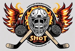 hockey puck with flaming wings and a goalie mask that says "SHOT HOCKEY" tattoo idea