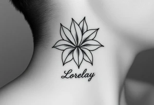 Crea un diseño significativo sobre la flor de bayahibe egipcia y que tenga el nombre escrito por de bajo del diseño el nombre de mi hermana Lorelay para la parte baja del bíceps tattoo idea