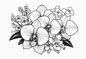 2 inch bouquet with hydrangeas and orchids tattoo idea