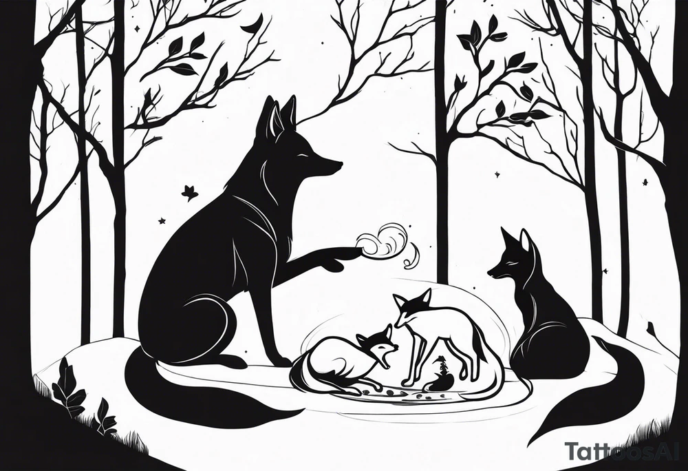 Forest mother feeding fox tattoo idea