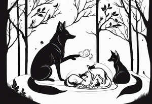 Forest mother feeding fox tattoo idea