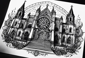 cathedral on fire boarder tattoo idea