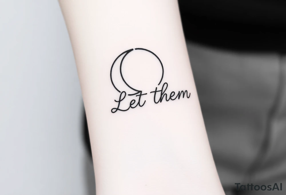 croissant de lune mystique avec le text Let Them ( tatouage tout en longueur) tattoo idea