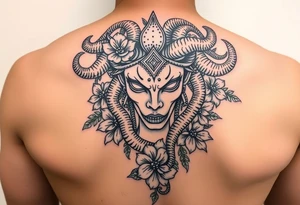 African American Medusa with snakes and flowers tattoo idea
