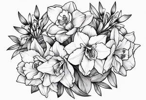 Larkspur and narcissus bouquet tattoo idea
