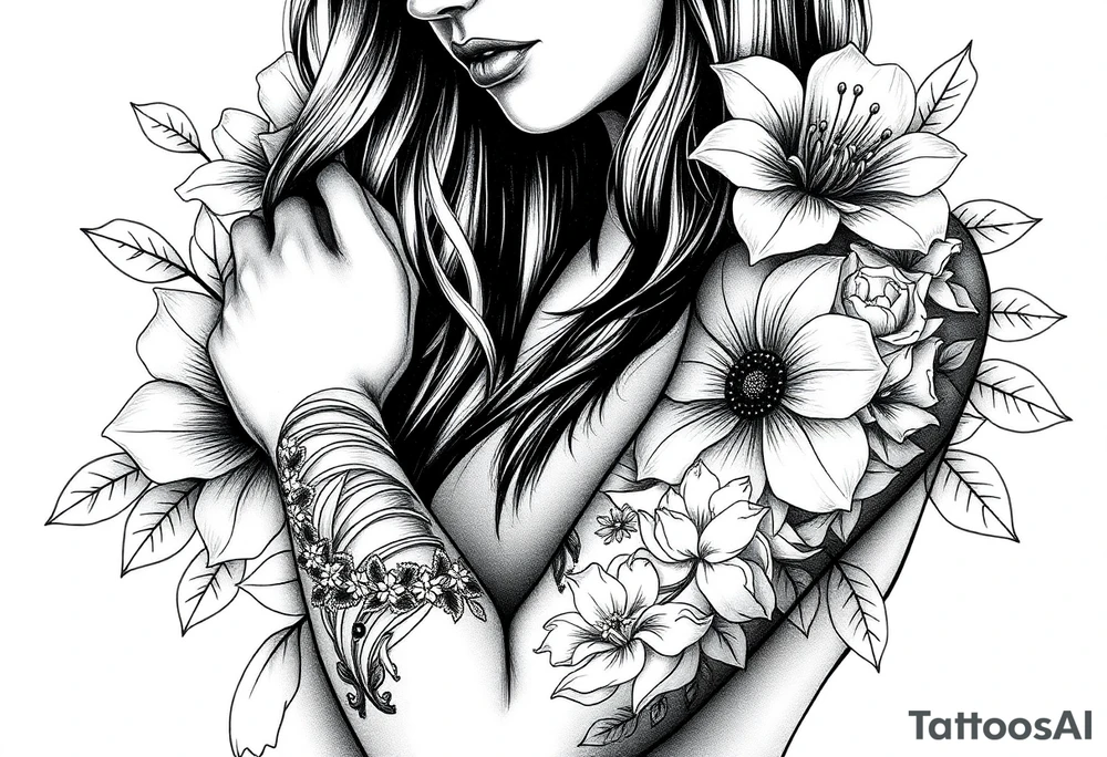 feminine flower sleeve tattoo idea