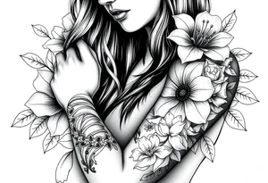 feminine flower sleeve tattoo idea