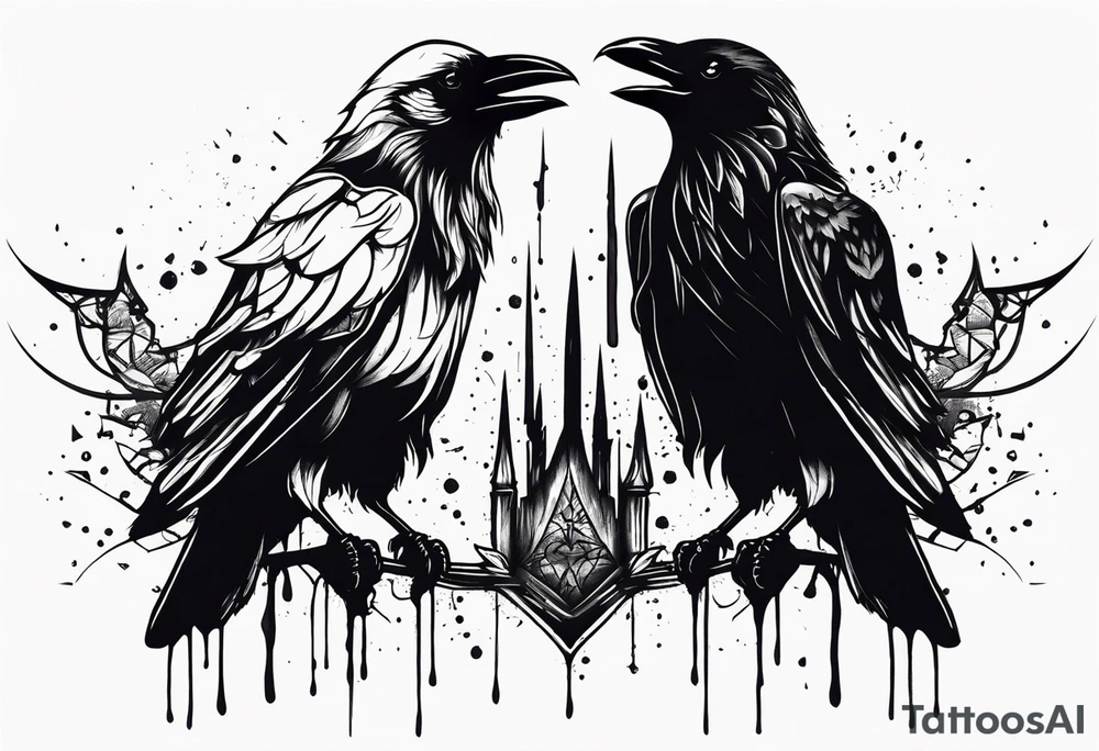 a black raven and a wolf dripped in blood tattoo idea