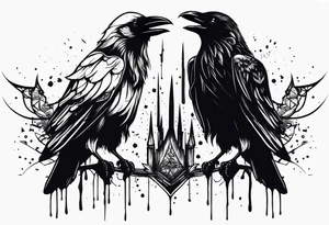 a black raven and a wolf dripped in blood tattoo idea