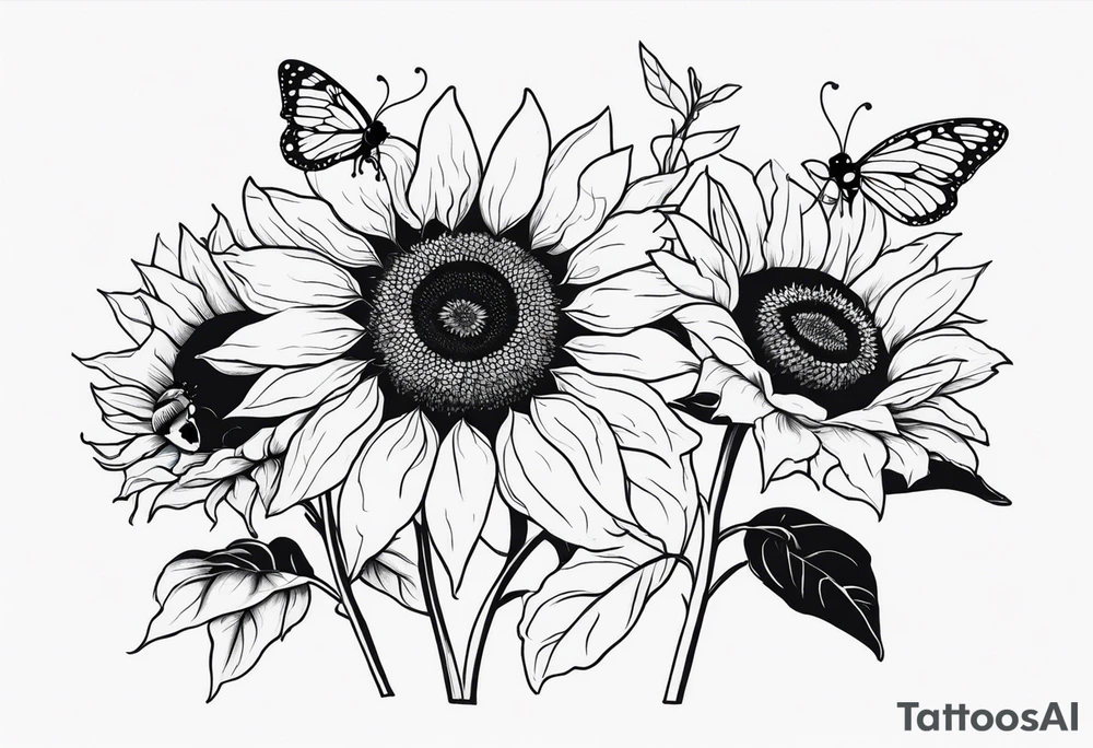 sunflowers with butterflies and lady bugs tattoo idea