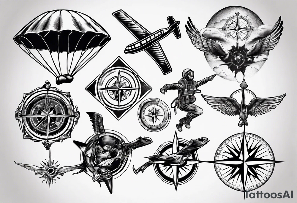 skydiving, shooting guns, adventure, compass tattoo idea