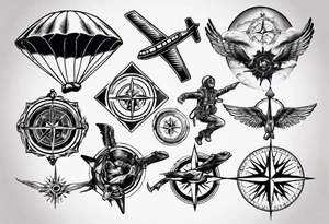 skydiving, shooting guns, adventure, compass tattoo idea