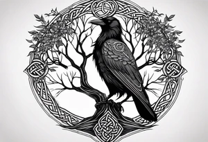 world tree with a raven and knotwork sleeve tattoo tattoo idea