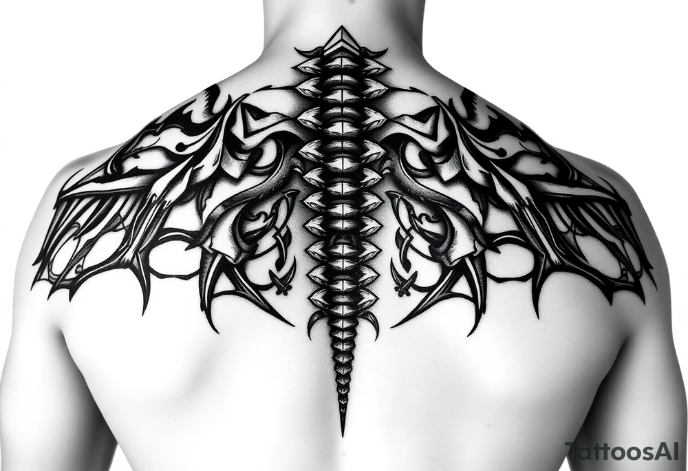 Spinal futuristic, full length, shoulders to lower back tattoo idea