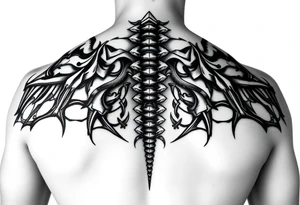 Spinal futuristic, full length, shoulders to lower back tattoo idea