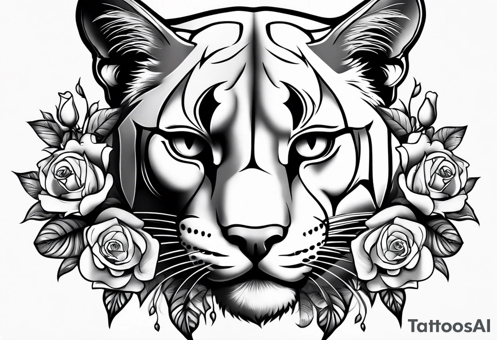 Cougar with roses tattoo idea