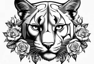 Cougar with roses tattoo idea